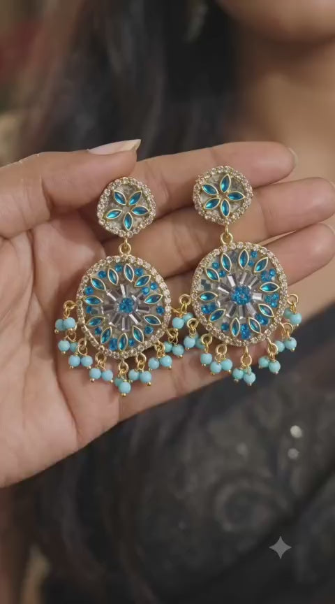 Handmade Blue Floral Statement Earrings