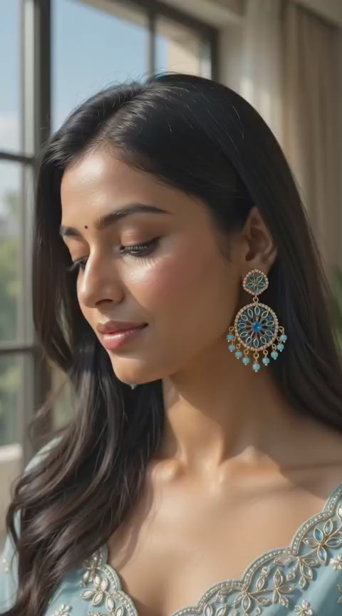 Handmade Blue Floral Statement Earrings